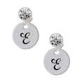 thumbnail image 1 of Silvertone Large Script Letter - E - 3/4'' Disc - Clear Crystal Clip On Earrings, 1 of 3