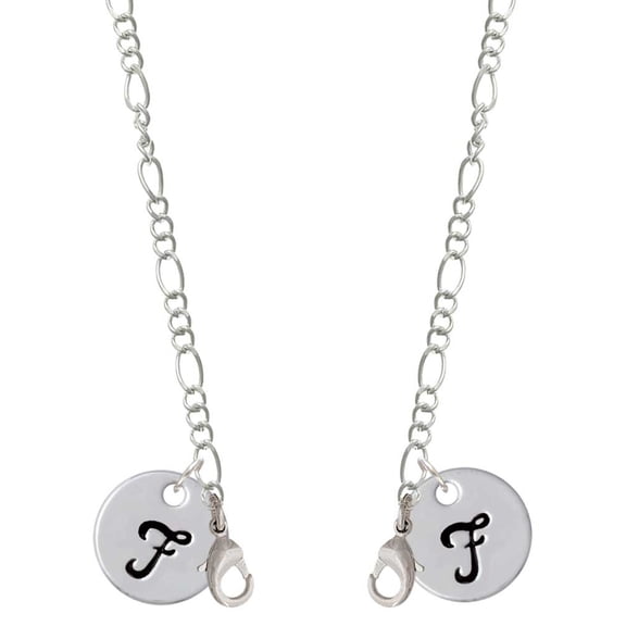Silvertone Large Script Letter - F - 3/4'' Disc - Silvertone Face Mask Necklace
