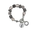 thumbnail image 1 of Silvertone Large Script Letter - J - 3/4'' Disc - Black Pebble Bead Charm Bracelet, 1 of 1