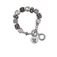 thumbnail image 1 of Silvertone Large Script Letter - N - 3/4'' Disc - Black Pebble Bead Charm Bracelet, 1 of 1