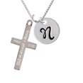 thumbnail image 1 of Silvertone Large Script Letter - N - 3/4'' Disc - Strength and Dignity - Cross Necklace, 1 of 2