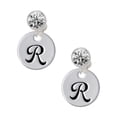 thumbnail image 1 of Silvertone Large Script Letter - R - 3/4'' Disc - Clear Crystal Clip On Earrings, 1 of 3