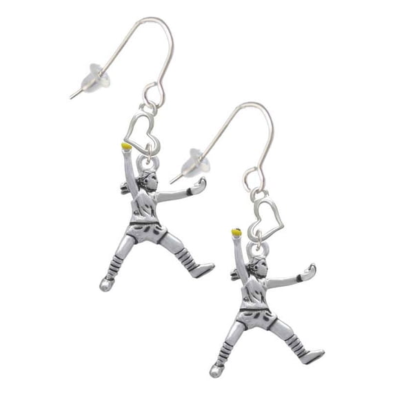 Silvertone Large Softball Pitcher Heart French Earrings
