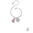 thumbnail image 1 of Silvertone Large Translucent Pink Flying Butterfly Run Like a Girl - Strong and Fierce Engraved Bracelet, 1 of 1