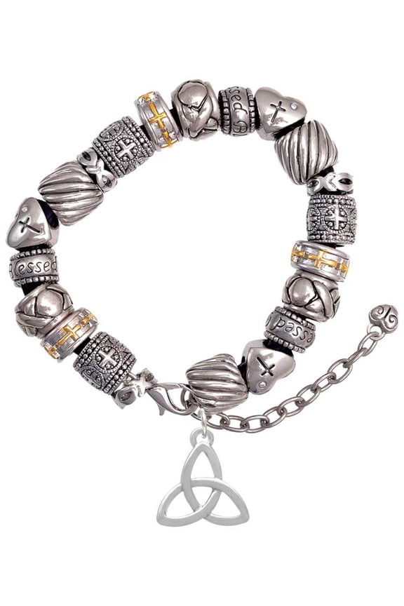 Silvertone Large Trinity Knot Silver Tone Christian Bead Bracelet