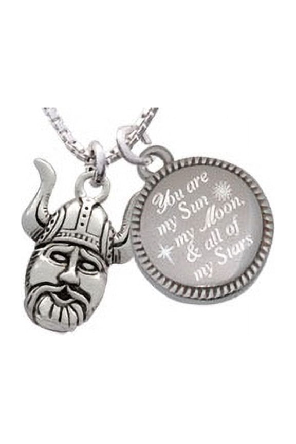 Silvertone Large Viking - Mascot You are my Sun, My Moon, and All of My Stars Engraved Necklace