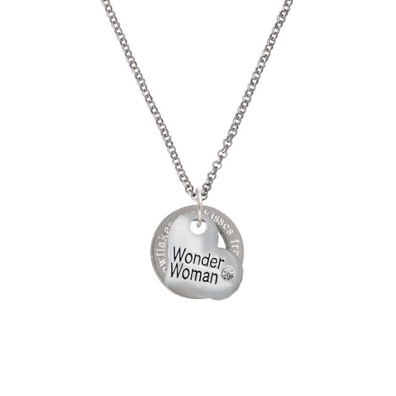 Silvertone Large Wonder Woman Heart Snowflakes are Kisses Affirmation Ring Necklace