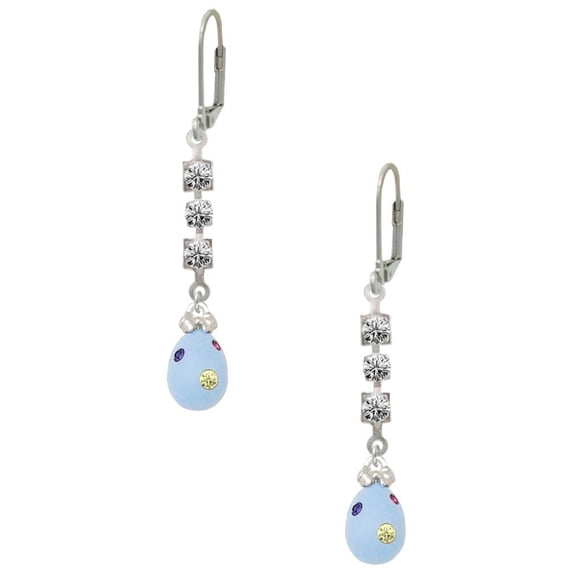 Silvertone Light Blue Easter Egg with Multicolored Crystal Dots Crystal Madison Leverback Earrings