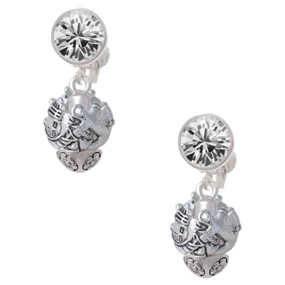 Silvertone Lighthouse, Ship Wheel, Anchor Spinner Clear Crystal Clip On Earrings