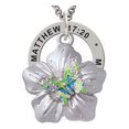 thumbnail image 1 of Silvertone Lime Green & Hot Blue Butterfly on Large Flower Matthew 17:20 Affirmation Ring Necklace, 1 of 2