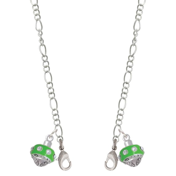 Silvertone Lime Green with Crystals Spinner Silvertone Face Mask Necklace