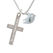 Silvertone Little Bird Initial - H - She is More Precious - Cross Necklace