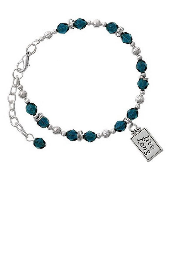 Silvertone Live Long Navy Blue Beaded Bracelet