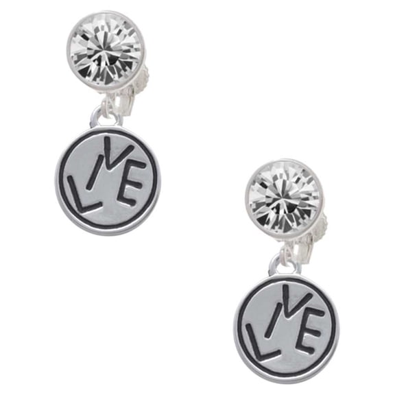 Silvertone Live in Circle Clear Crystal Clip On Earrings