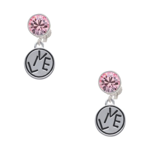 Delight Jewelry Silvertone Live in Circle Pink Crystal Clip on Earrings