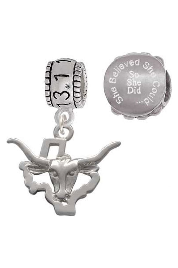 Silvertone Longhorn - Texas 13.1 Half Marathon Run She Believed She Could Charm Beads (Set of 2)