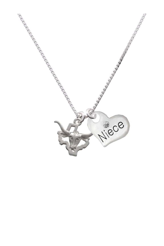 Silvertone Longhorn - Texas Niece Heart Necklace