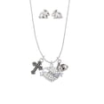 thumbnail image 1 of Silvertone Love Banner on Clear Crystal Heart Silver Tone Cross and Bunny Necklace and Earrings Set, 1 of 5