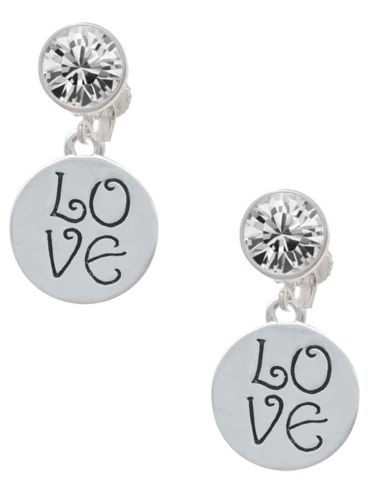 Silvertone Love Circle Clear Crystal Clip On Earrings
