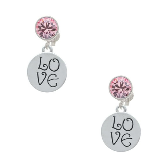 Delight Jewelry Silvertone Love Circle Pink Crystal Clip on Earrings
