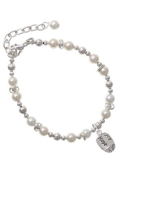 Silvertone Love, Faith, Pray, Peace, Joy, Hope Spinner Imitation Pearl Beaded Bracelet