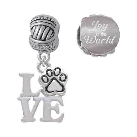 Silvertone Love with Paw Joy to the World Charm Beads (Set of 2)