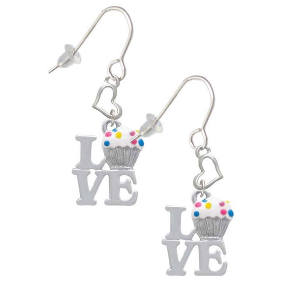 Silvertone Love with Vanilla Cupcake Heart French Earrings