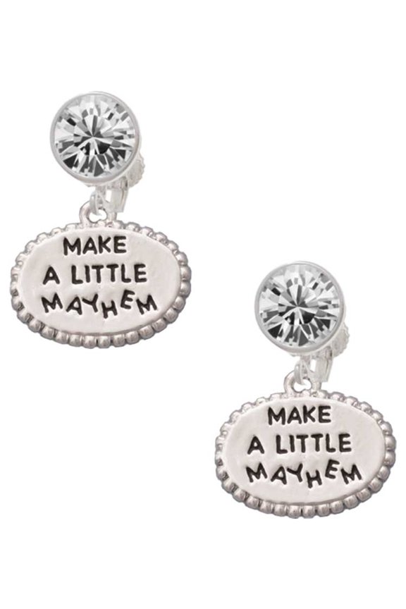Silvertone Make a Little Mayhem Oval Clear Crystal Clip On Earrings