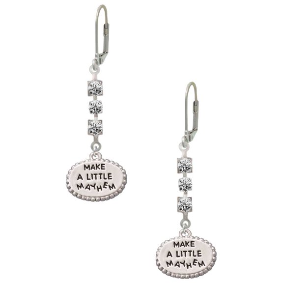Silvertone Make a Little Mayhem Oval Crystal Madison Leverback Earrings