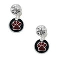 thumbnail image 1 of Silvertone Maroon Paw on Black Disc Clear Crystal Clip On Earrings, 1 of 3