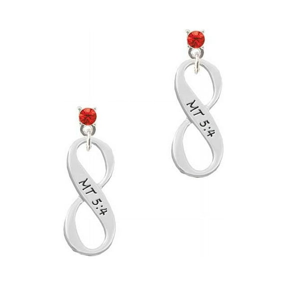 Silvertone Matthew 5:4 Infinity Sign Red Crystal Post Earrings