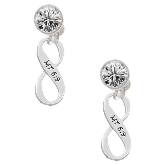 Silvertone Matthew 6:9 Infinity Sign Clear Crystal Clip On Earrings