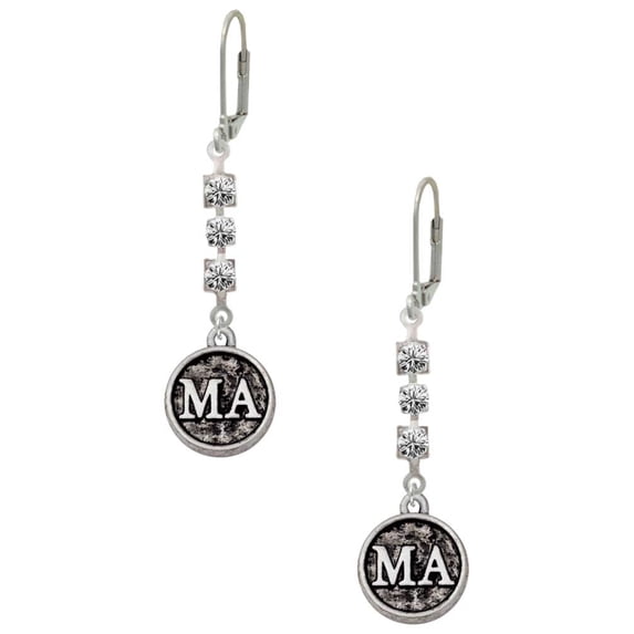 Silvertone Medical Assistant Caduceus Seal - MA Crystal Madison Leverback Earrings