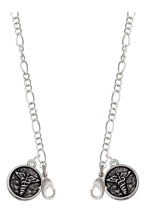 Silvertone Medical Caduceus Seal - Silvertone Face Mask Necklace