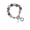 thumbnail image 1 of Silvertone Medium Clef with Heart Black Pebble Bead Charm Bracelet, 1 of 1