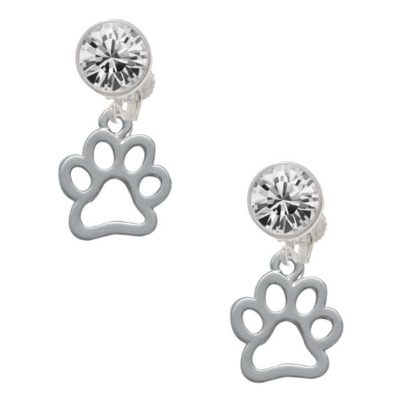 Silvertone Medium Open Paw Clear Crystal Clip On Earrings