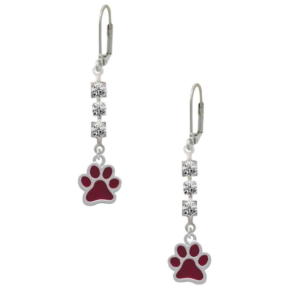 Silvertone Medium Translucent Maroon Paw Crystal Madison Leverback Earrings