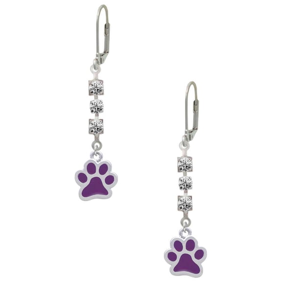 Silvertone Medium Translucent Purple Paw Crystal Madison Leverback Earrings