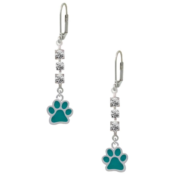 Silvertone Medium Translucent Teal Paw Crystal Madison Leverback Earrings