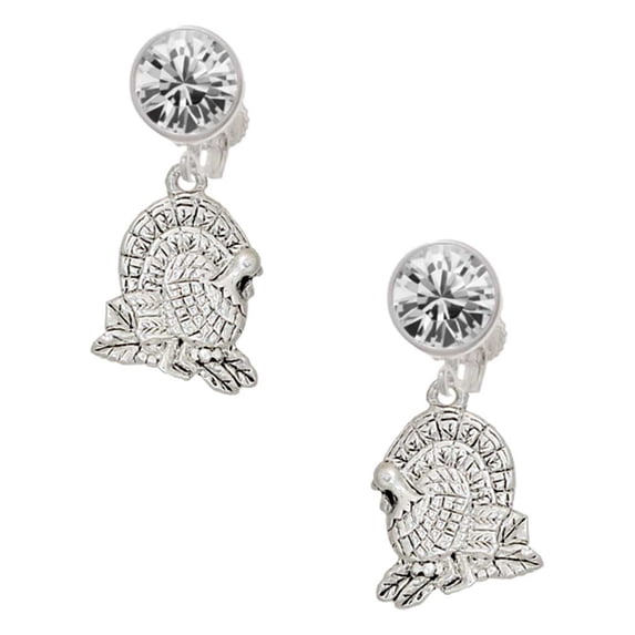 Silvertone Medium Turkey Clear Crystal Clip On Earrings
