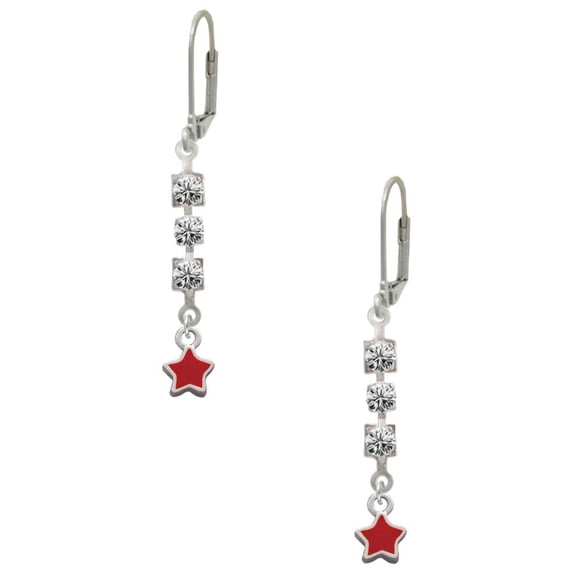 Silvertone Mini 2-D Red Star Crystal Madison Leverback Earrings