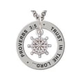 thumbnail image 1 of Silvertone Mini AB Crystal Ship Wheel Proverbs 3:5 Affirmation Ring Necklace, 1 of 2