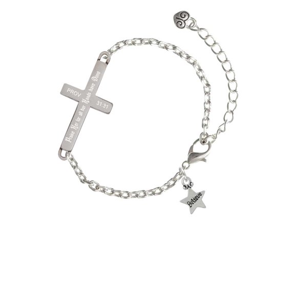 Silvertone Mini ''Believe'' Star - Praise Her - Cross Bracelet