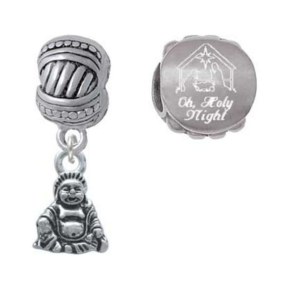 Silvertone Mini Buddha Come Let us Adore Him Charm Beads (Set of 2)