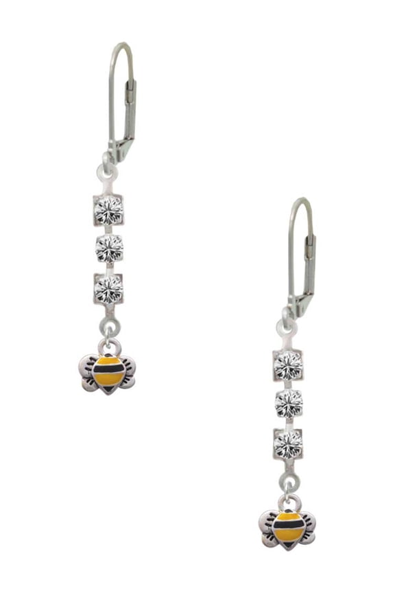 Silvertone Mini Bumble Bee Crystal Madison Leverback Earrings