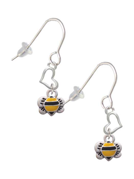 Silvertone Mini Bumble Bee Heart French Earrings