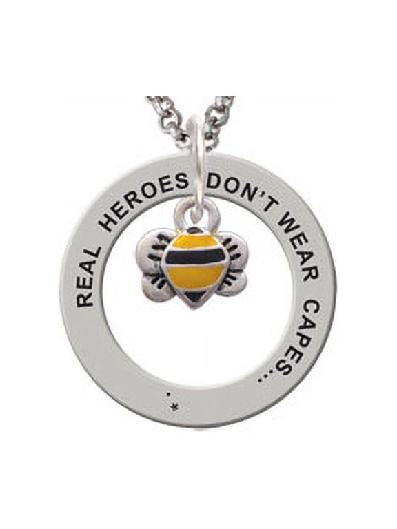 Silvertone Mini Bumble Bee Real Heroes Teach Affirmation Ring Necklace