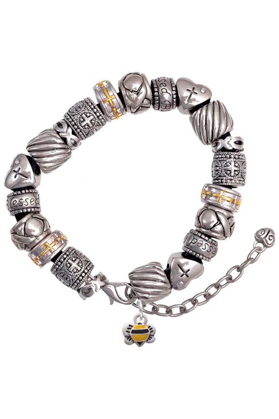 Silvertone Mini Bumble Bee Silver Tone Christian Bead Bracelet