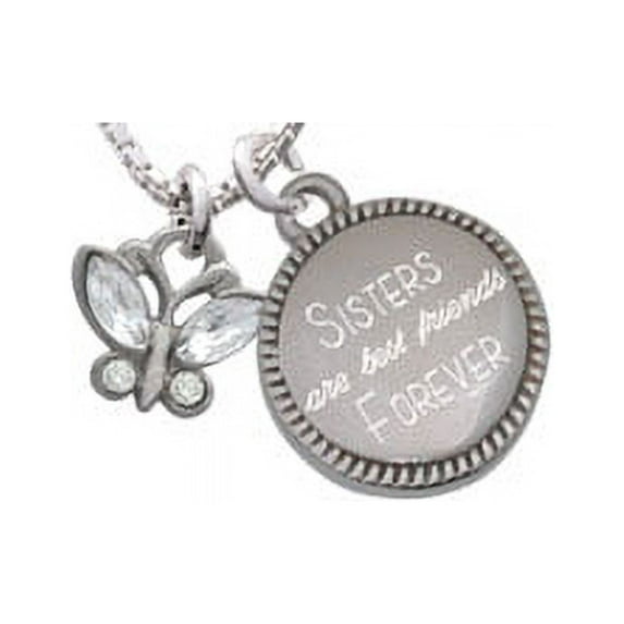 Silvertone Mini Butterfly with Clear Wings & Crystals Sisters Are Best Friends Forever Engraved Necklace