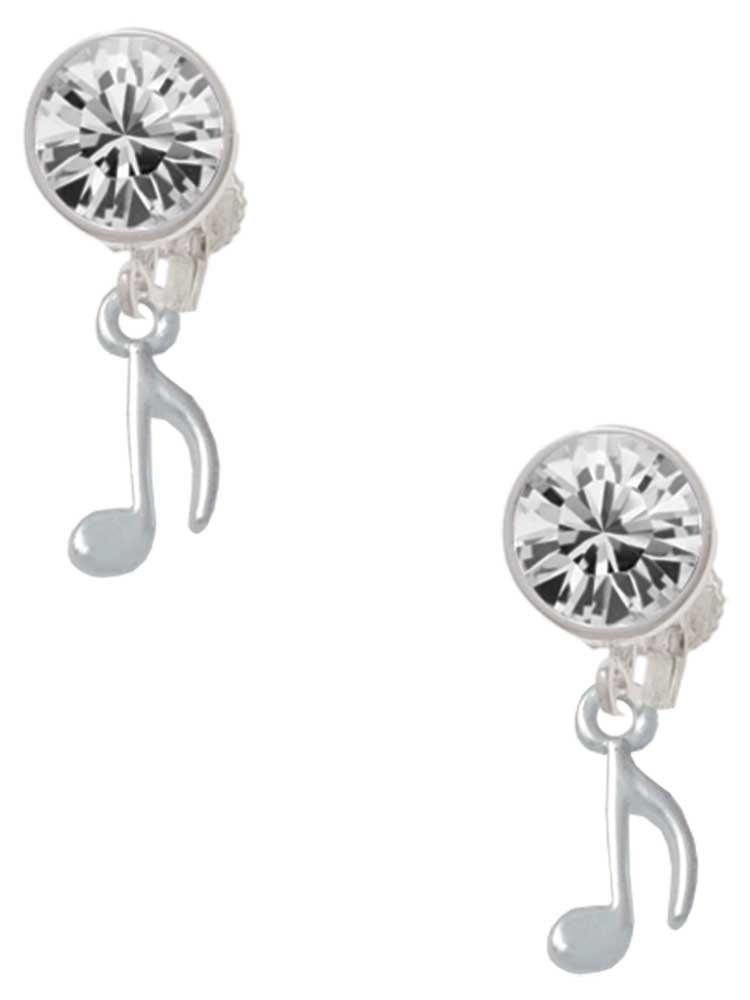 Silvertone Mini Eighth Note Clear Crystal Clip On Earrings